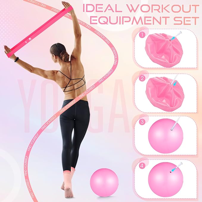 Home Pilates Essentials Kit for Women Pilates Equipment Set with Yoga Ball Resistance Band, Circle, Yoga Ring Circle Set for Beginners Home Workouts Legs Arms and Thighs