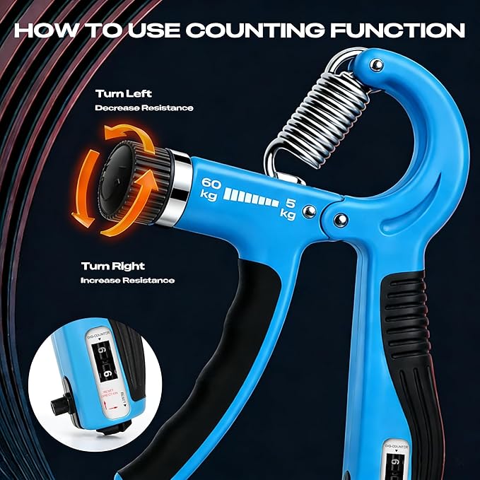 Grip Strength Trainer - Adjustable Resistance 11-132lbs/5-60kg Hand Gripper & Forearm Strengthener Device with Smart Counter for Sports & Rehab