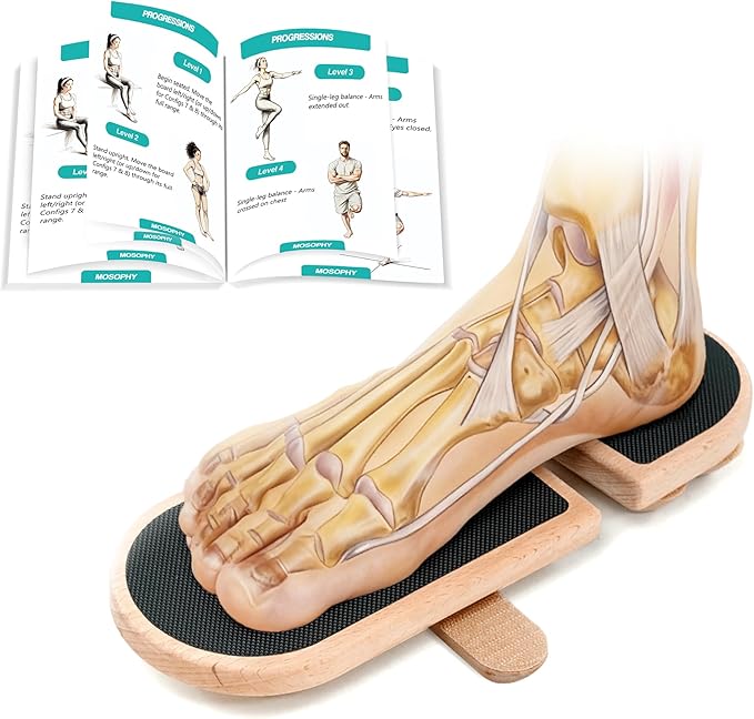 Ankle Balance Board - Premium Solid Birchwood Foot Strengthener for Stability, Sprained Ankle Recovery & Plantar Fasciitis Relief, Adjustable Axis & Sidekick Design for Athletes, Physical Therapy, & Posture Correction