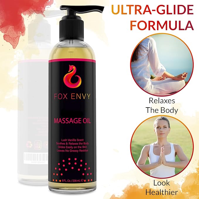 Body Massage Oil: Massage Oil for Massage Therapy, Premium Massaging Oil-Lush Vanilla Scent with Jojoba & Coconut, Therapeutic Oil 1Bottle, 8 fl oz