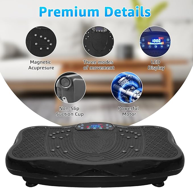 XXL 330 LBS 120 Levels Vibration Plate Exercise Machine - Whole Body Workout Vibration Fitness Platform w/ Resistance Bands - Home Training Equipment for Weight Loss & Toning，Black