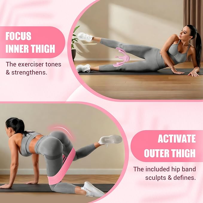 Thigh Trainer for Women, 360° Pelvic Floor Exercise Device with Resistance Band, 15-75LB Adjustable Resistance Thigh Workout Equipment for Inner Thigh Toner, Kegel Exercise, Pelvic Floor Muscle Repair