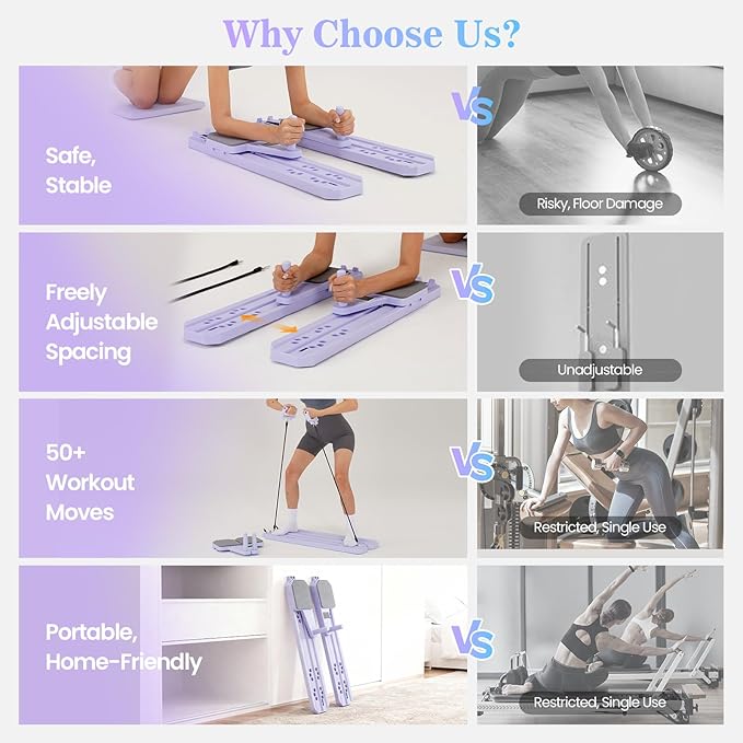 Nicoler Portable Pilates Reformer Set- Pilates Board 8-in-1 Multi-Functional Pilates Equipment