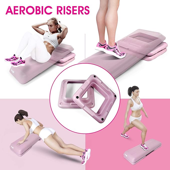 Yes4All 2-in-1 Adjustable Aerobic Step Platform Fitness Exercise Stepper with Rocker Balance Board Legs for Home Workout, Step Exercise & Balance Training