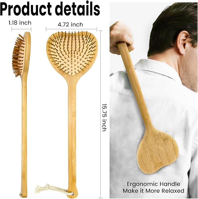 15.75" Heart-Shaped Bamboo Back Scratcher with Airbag Cushion – Elastic & Gentle on Skin, Relieves Itching & Massages Back, Shoulders, Legs, Suitable for Women ,Men & Adults (A-Pure Wood Color)
