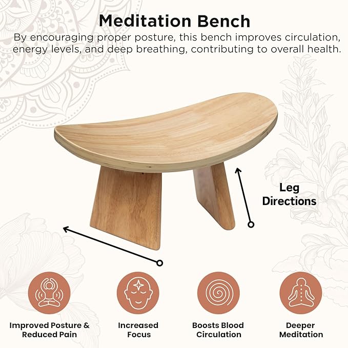 Ergonomic Wooden Meditation Bench for Seiza & Yoga Practice - Natural Portable Kneeling Seat for Travel & Prayer