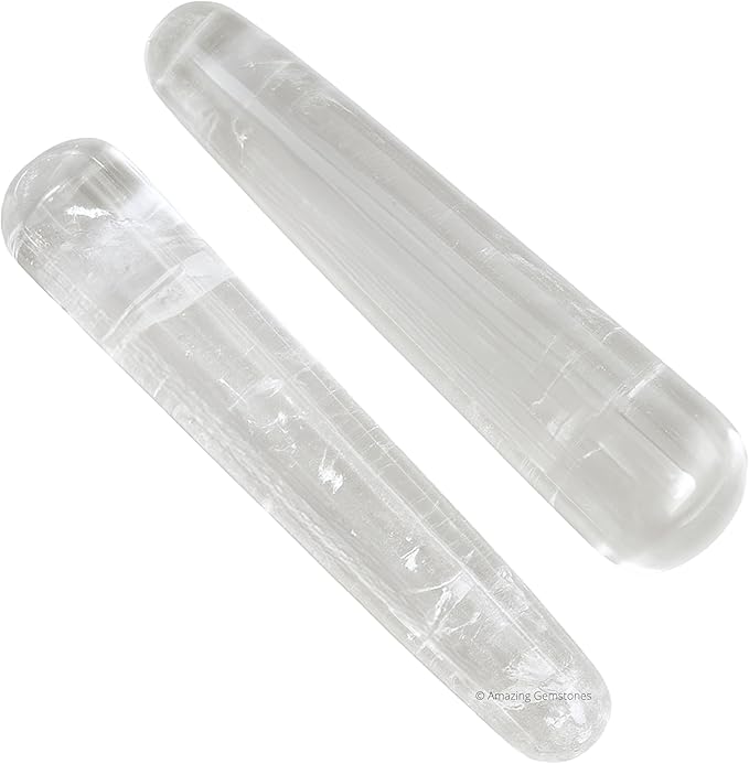 Amazing Gemstone Clear Quartz Crystal Wand Massage Stick - Pelvic Wand Gua Sha for Adults - Crystals and Healing Stones Massage Wands for Adults Gifts (Smooth)