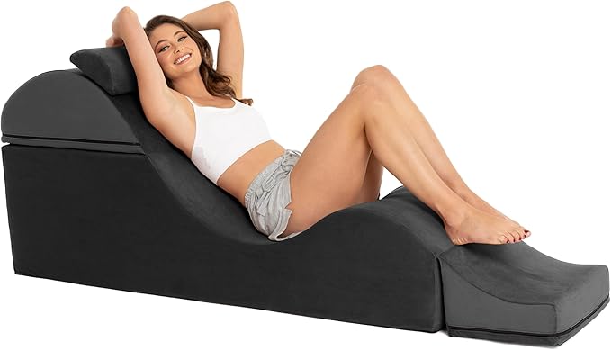 Avana Kami Convertible Chaise/Bed Bench for Yoga & Massage - 2-in-1 End of Bed Ottoman with Concealed Fold Out Yoga Lounge Chair, Microvelvet Black
