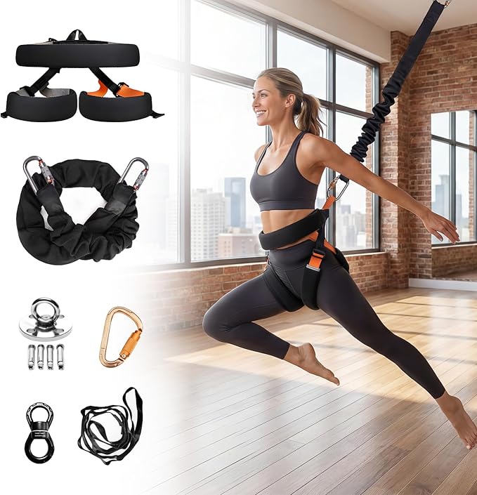Bungee Fitness Equipment Set (Size S, 66–88 lbs), Low-Impact Joint-Friendly Trainer for Aerial Yoga & Dance, 360° Swivel Adjustable Harness, Shock-Absorbing Latex Resistance for Home Gym Workout