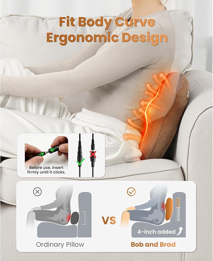 BOB AND BRAD Back Massager with Heat FSA Eligible, EZBack Corded Back Massager for Pain Relief Deep Tissue, Shiatsu Back Shoulder and Neck Massage Pillow, Soothing Full-Body Relief for Women Men