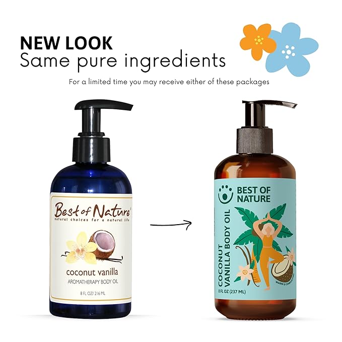 Best of Nature Coconut Vanilla Massage Oil – Lightweight Body Oil for Smooth, Silky Skin, Soft Coconut Vanilla Scent, Ideal for At-Home Massage & Daily Moisturizing, 8 fl oz