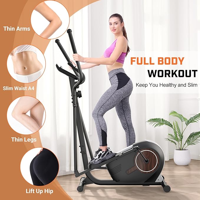 ANCHEER Elliptical Exercise Machine, Elliptical Trainer for Home Gym, Exercise Equipment 500Lbs Max Weight, Ultra-Silent Elliptical Machine, with Smooth 14 Resistance Levels Pulse Rate Grips