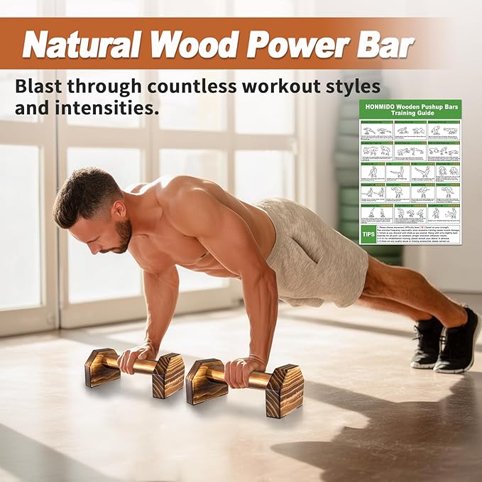 Wooden Parallettes 2 PCS Push Up Stand For Floor Calisthenics Bars Home, Handles Handstand Blocks Beech & Pine Wood Pushup Non-Slip Base Parallel Exercise Equipment For MenTrainers
