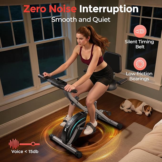 Pleny Folding Exercise Bike, 5 IN 1 Stationary Bikes for Home 6.6 LBS Flywheel, 330LB Weight Capacity Back Support Cushion Indoor Workout Cycling Bike for Home Gym
