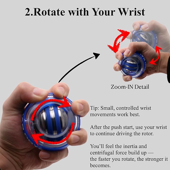 Torque Ball Auto-Start Gyro Ball – Easy Wrist Exercise Ball for Hand Grip, Finger Coordination & Forearm Training (Great for Seniors & Beginners)