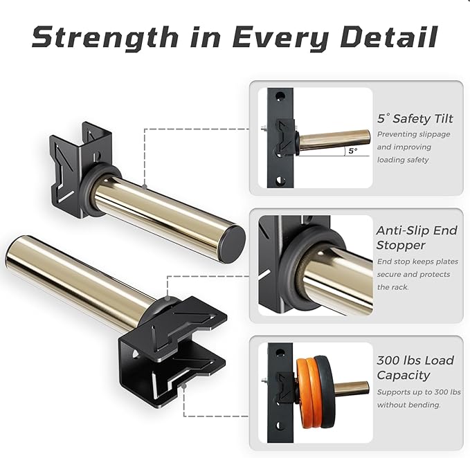 Stainless Steel Sleeve Weight Plate Holder for Power Rack – Choose 2×2 or 3×3 Uprights – Fits 5/8" to 1" Holes – 300lbs Capacity, Heavy-Duty Steel Peg with Stainless Cover, Pair
