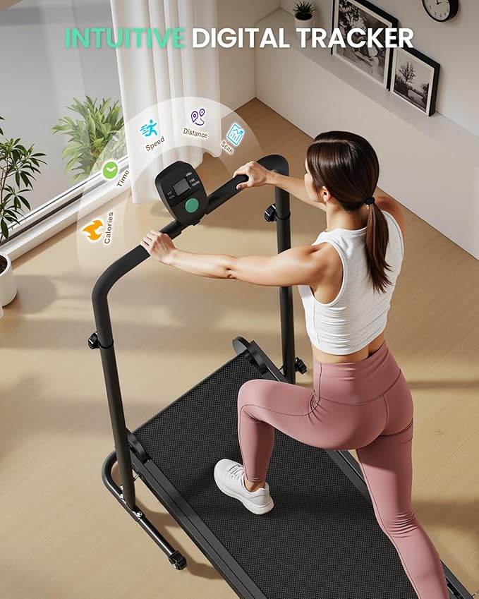 Non-Electric Treadmill with Dual Flywheel & Fixed Incline - Motorless Treadmill with LCD Monitor, Non-Slip Belt, Compact Foldable Design for Small Home/Gym Use, Soft Foam Grips for Walking/Jogging