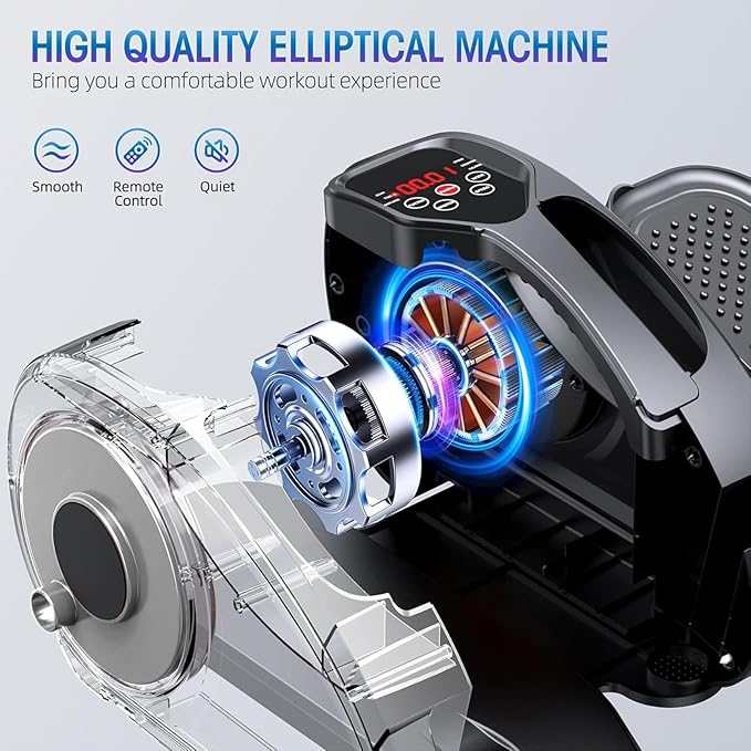 Under Desk Elliptical, Electric Foot Pedal Exerciser, Fully Assembled Seated Elliptical, Compact Portable Elliptical Machine Trainer with Remote Control, Mini Elliptical Leg Exerciser for Home