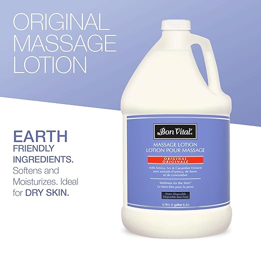 Bon Vital' Original Massage Lotion for a Versatile Massage Foundation to Relax Sore Muscles & Repair Dry Skin, Lightweight, Non-Greasy Formula to Moisturize and Repair Dry Skin, 1 Gal, Label may Vary