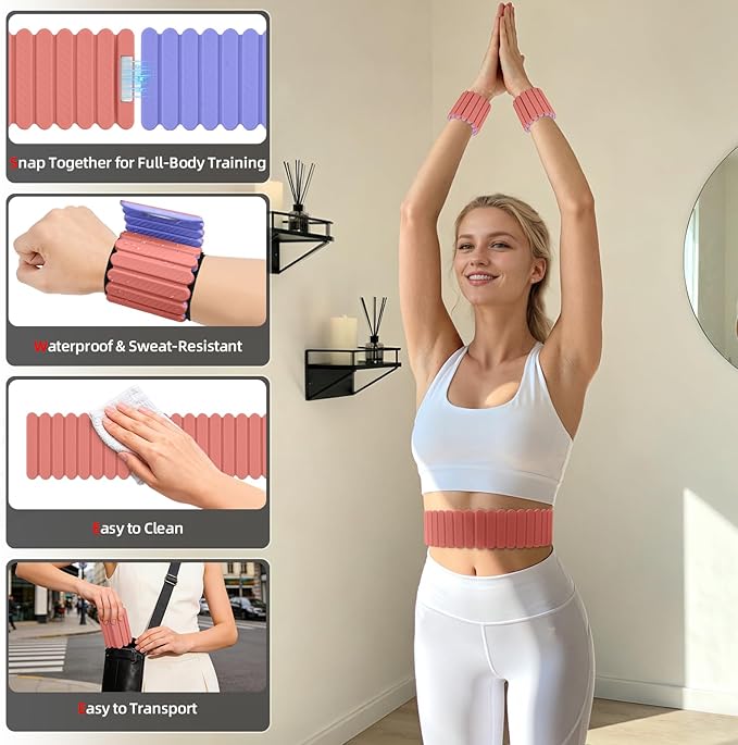 Abahub Wearable Wrist & Ankle Weights Set of 2, Stackable Magnetic Weighted Bracelet for Women, Waterproof Silicone Arm Leg Weights for Home Gym Workout, Running, Yoga & Pilates