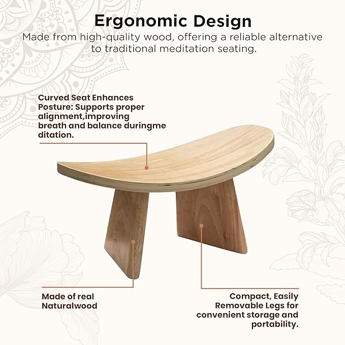 Ergonomic Wooden Meditation Bench - Kneeling Chair for Yoga, Prayer, and Seiza Practice, Portable Comfortable Meditation Stool for Deeper Meditation Mindfulness Posture Support
