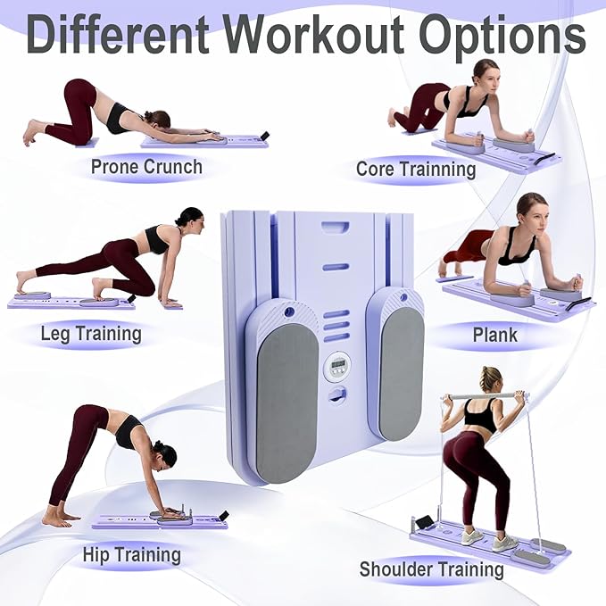 Foldable Pilates Reformer Set, Pilates Board with Phone Holder, Multi-Purpose Pilates Reformer Machine, Portable Home Pilates Slider Board Equipment for Home Workout, Fitness, Exercise, Abs