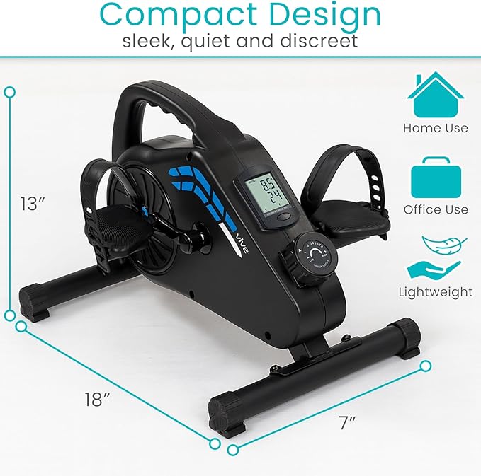 Vive Under Desk Bike Pedal Exerciser - Stationary Exercise Leg Peddler - Low Impact, Portable Mini Cycle Bike for Under Your Office Desk - For Arm or Foot - Small, Sit-Down Recumbent Equipment Machine