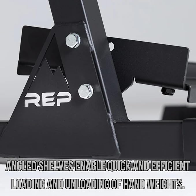 Rep Fitness Dumbbell Rack | 3-Tier Compact Holder | Fits Sets 5-50 lb | Weight Storage Stand | Rubber Hex Organizer | Free Weights Shelf | Heavy Duty Steel Frame | Gym Equipment for Home
