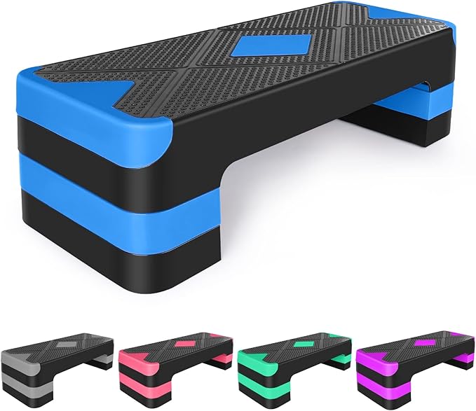 27" Aerobic Exercise Step Adjustable Aerobic Stepper for Exercise Workout Step Platform for Step Up, Step Deck with 4” 6” 8” Adjustable Height Risers