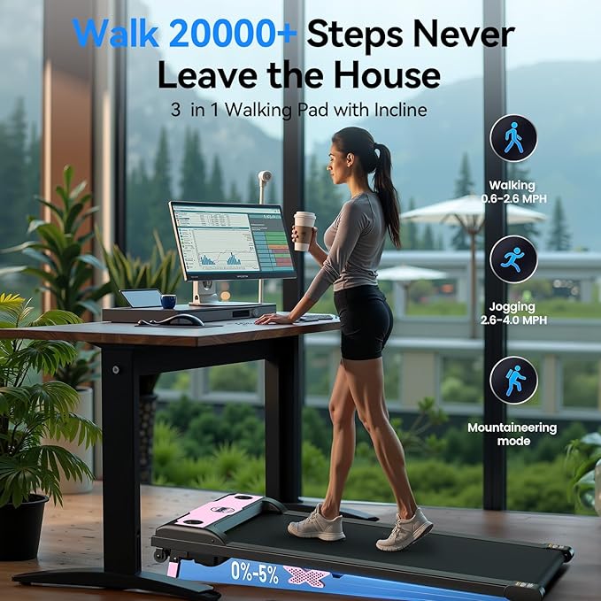 Walking Pad with Incline, 2.5HP Under Desk Treadmill, 3 in 1 Portable Treadmill with Remote Control, LED Display, Hidden Safety Switch, Mini Walking Jogging Machine for Home Office