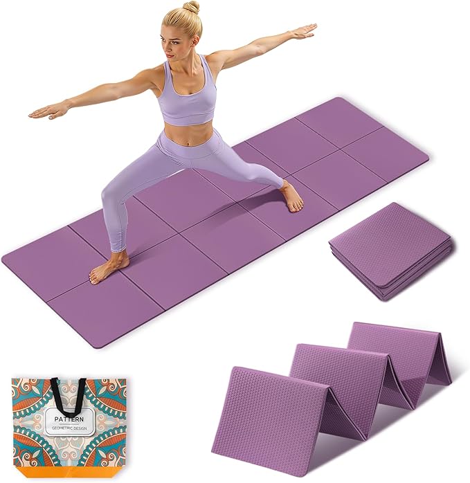 Foldable Travel Yoga Mat 72"x24"x0.24", Lightweight Non Slip Exercise Mat, Portable Folding Workout Mat for Yoga, Pilates, Stretching, Home Gym, Outdoor Fitness & Travel