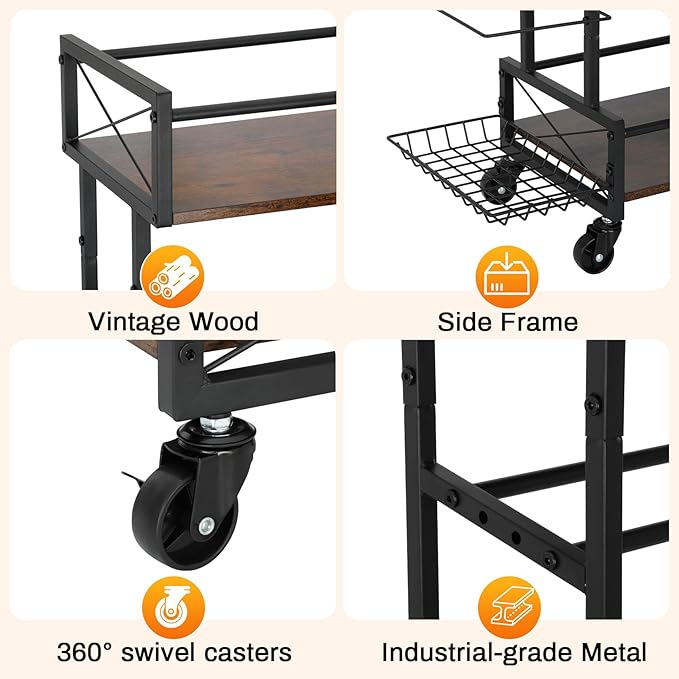 Yoga Mat Storage Rack, Home Gym Storage Rack, Retro Metal & Wood Weight Storage Racks for Yoga Mat, 360° Roller & Fitness Equipment, 60 Lbs per Shelf