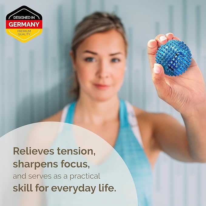 2X Spiky DBT Skill Balls | 2inch | Magnetic Stress Relief Balls | Spiky Massage Balls for Relaxation, Tension Release, Focus & Mobility (Black/Blue)