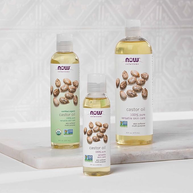 NOW Foods Solutions, Castor Oil, 100% Pure Versatile Skin Care, Multi-Purpose Skin Softener, 4-Ounce