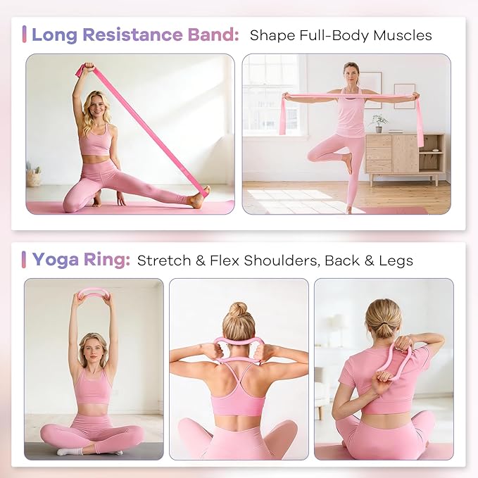 at Home Pilates Kit, 14PCS Workout Pilates Equipment for Women, Pilates Set with Pilates Ring and Ball Set, Resistance Bands, Pilates Essentials Kit for Women, Beginners at Gym, Outdoor