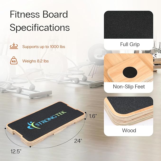 StrongTek Resistance Band Training Platform, Heavy-Duty Bamboo/Wood Board for Safe & Stable Resistance Workouts, Non-Slip, 1000 lbs Capacity for Arms, Shoulders, Core, Back & Legs