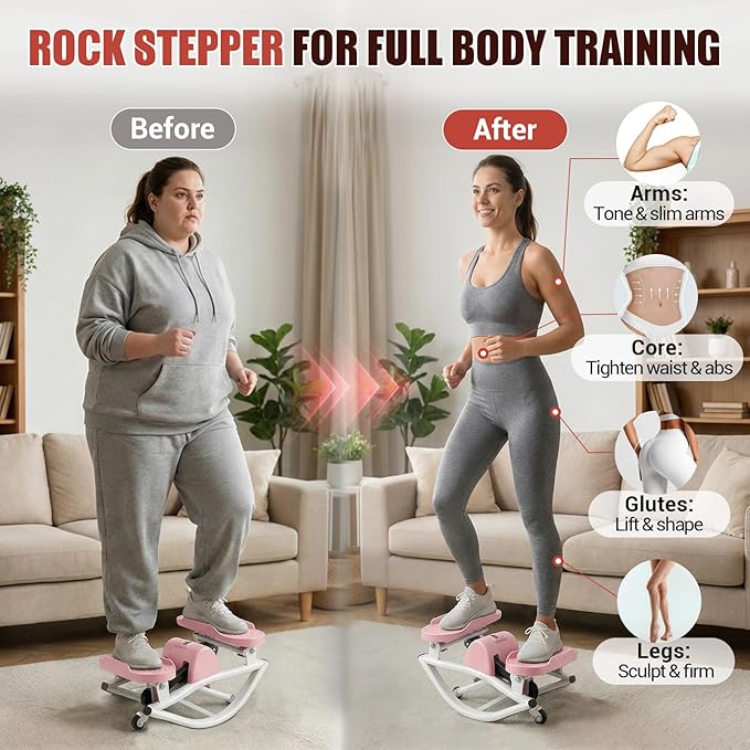 Rock Stepper for Exercise at Home, Rocking Stepper Side to Side with Resistance Bands & Digital Display, 300 LBS Capacity Full Body Workout Low-Impact Knee-Friendly Anti-Slip Side Stepper