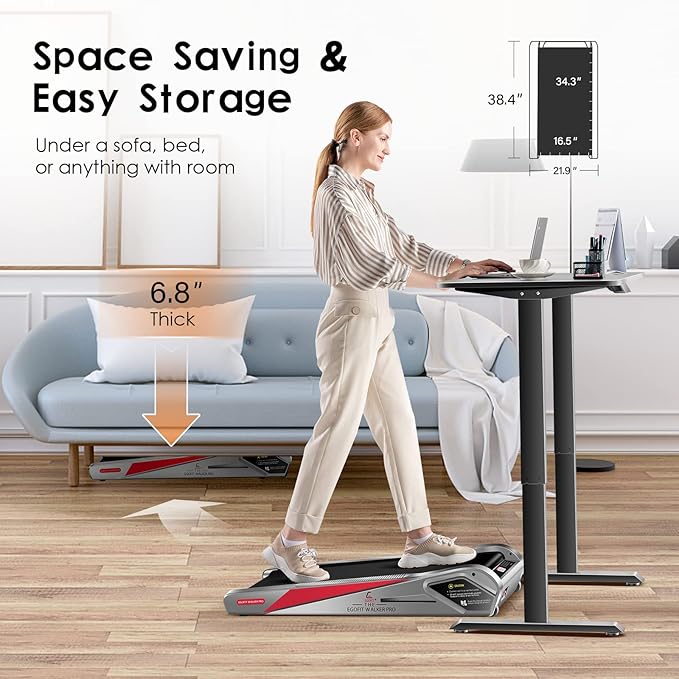Egofit Walker Pro/Plus Smallest Under Desk Treadmill Walking Pad, Small & Compact Walking Treadmill with Fixed 5% Incline to Fit Desk Perfectly and Home & Office with APP & Remote Control