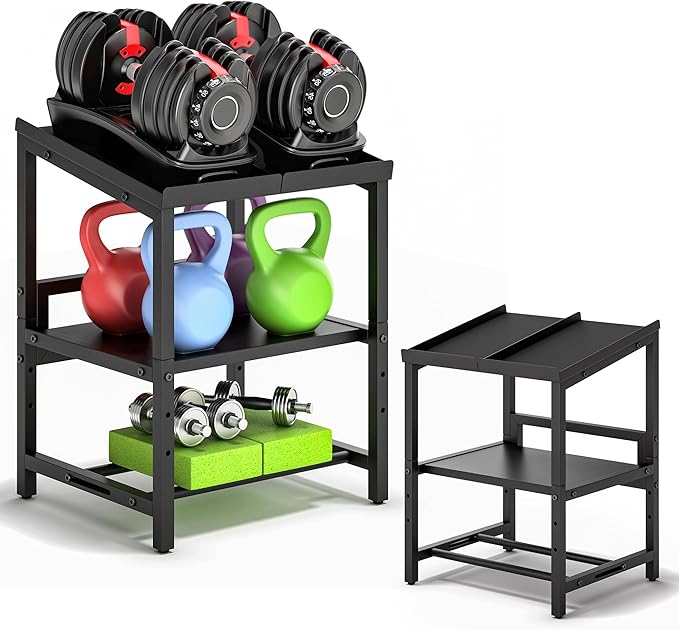 Adjustable Dumbbell Weight Rack Heavy Duty, 3 Tier Adjustable Dumbbell Stand 660LB Loading, Commercial Kettlebell Storage with Non-Slip Padded, Metal Kettlebell Stand for Home Gym Garage(Rack Only)