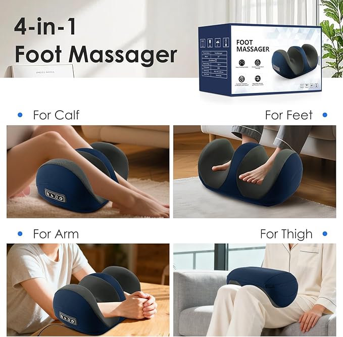Foot Massager with Heat, Shiatsu Foot and Calf Electric Kneading Massager Machine with Roller for Relaxation, Plantar Fasciitis, Pain Relief, Gifts for Women & Men(Blue)
