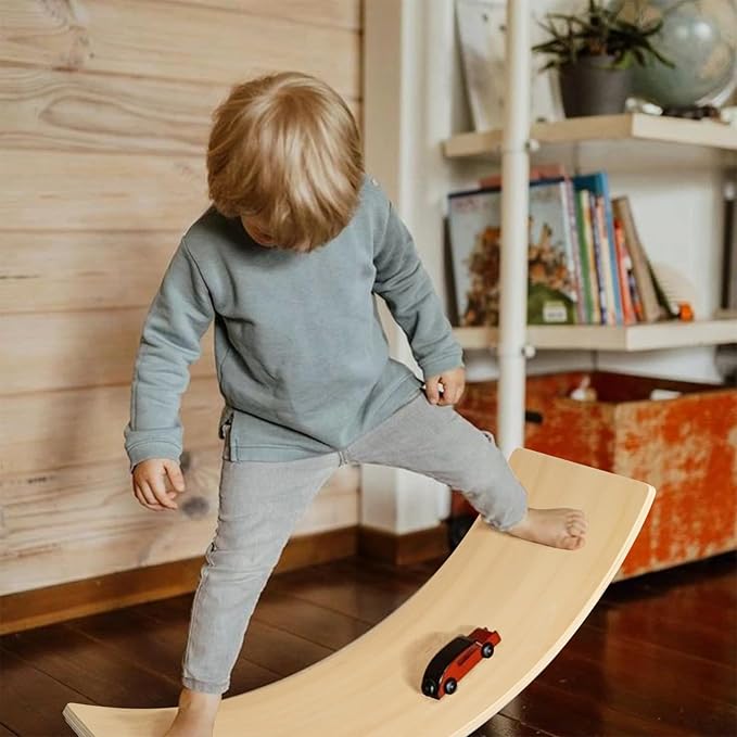 Gentle Monster Wobble Balance Board, Wooden Montessori Toy Rocker Board Natural Wood Kids Toddler Open Ended Learning Toy Yoga Curvy Board for Adult Office Classroom Christmas Gifts