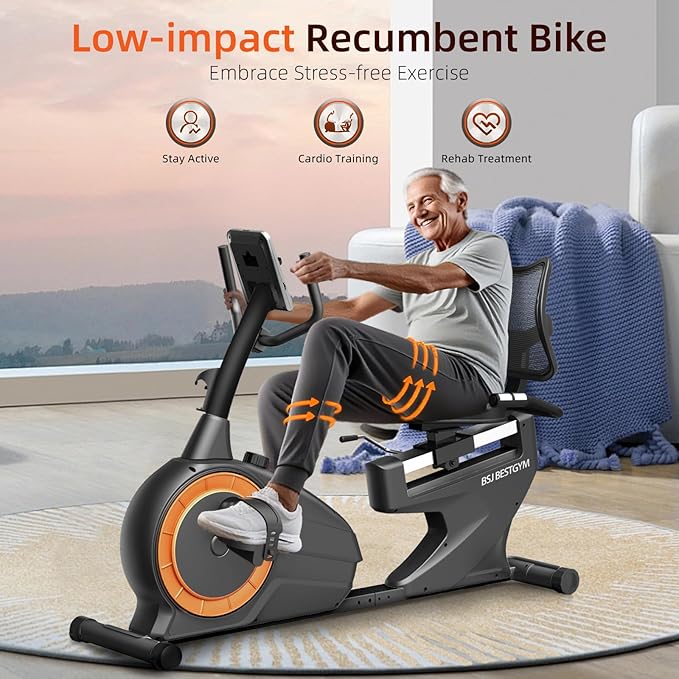 Recumbent Exercise Bike, Recumbent Stationary Bike for Home,Quiet Recumbent Stationary Bikes for Adults & Seniors, 8-Level Resistance, Supports 350LBS, Magnetic Recumbent Bike with Smart APP, LCD Monitor, Heart Rate Handle