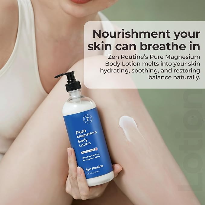 Zen Routine Magnesium Lotion for Sleep, Leg Cramps & Muscle Soreness with Shea Butter | Award-Winning Cream For Sleep – Safe for Kids – Unscented, Non-Greasy, Ultra Soothing – Made in USA