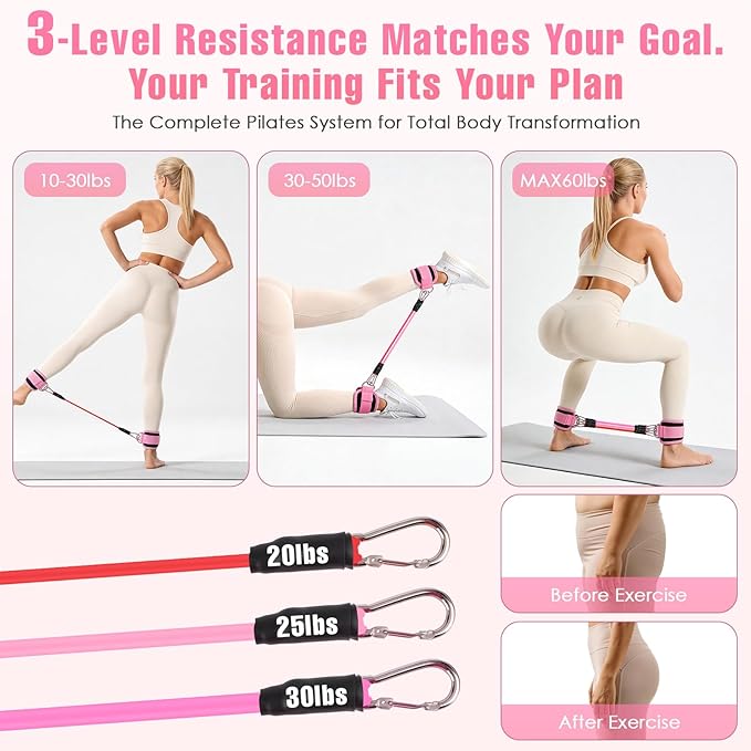 Pilates Equipment, Pilates Kit for Home Workouts, Home Pilates Essentials Kit for Women with Pilates Ring and Ball Set, Socks, ankle resistance bands with cuffs, Resistance Band and Massage ball...