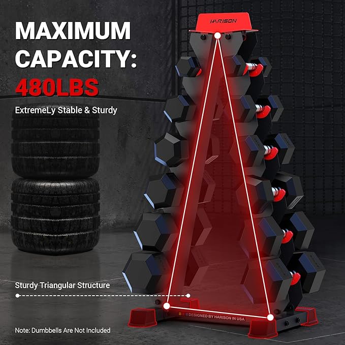 HARISON 6-Tier Dumbbell Rack Stand Only, A-Frame Design Weight Rack for Dumbbells, Strength Training Dumbbells Storage Rack for Home Gym (Dumbells not Included)