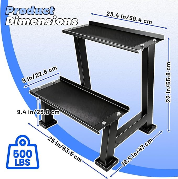 2 Tiers Kettlebell Storage Rack,Weight Rack for Home Gym Dumbbells with Anti Slip mats,Kettlebell Rack for Home Gym for Storing Kettlebells,Dumbbells,and Other Fitness Equipment