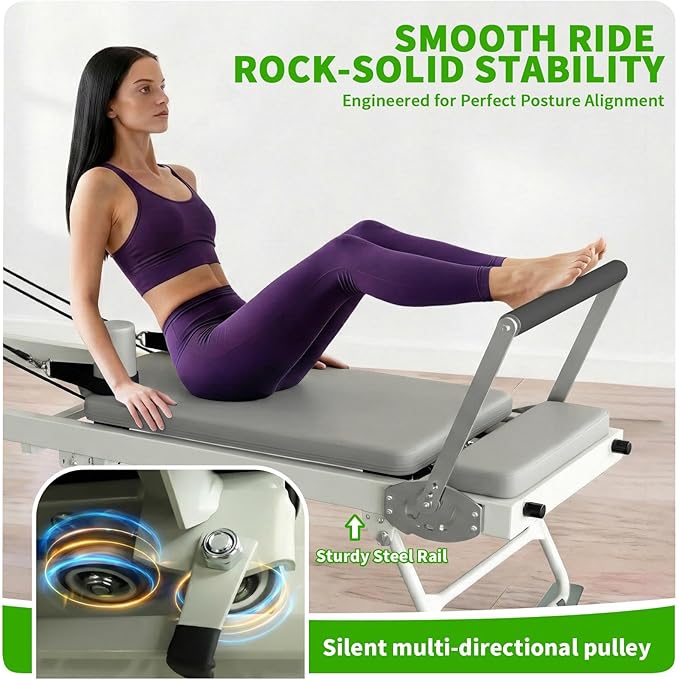 Pilates Reformer, Pilates Equipment with 3 Height Adjustable Levels, Foldable Pilates Machine with Jump Board/Springs/Cords, Studio Grade Workout Equipment, Pilates Board for Gym Workout and Home Use