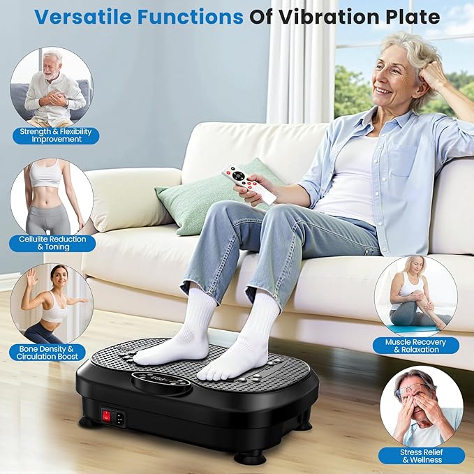 Vibration Plate Exercise Machine for Lymphatic Drainage with 200 Levels, Whole Body Fitness Workout Equipment Stand Shake Board Sport Gym for Weight Loss Fat Burner for Women Men