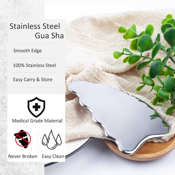 wuyaoyao Gua Sha Scraping Tool, Stainless Steel Therapy Massage Tool, Lymphatic Drainage Gua Sha Board for Anti Cellulite, Muscles Pain Relief Tool for Spa Acupuncture Trigger Point Treatment