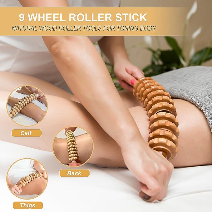 6-in-1 Wood Therapy Massage Tools with a Poly Bag – Lymphatic Drainage Massage Tools for Body Sculpting, Anti-Cellulite & Muscle Relaxation – Wooden Maderoterapia Kit for Face & Body Care